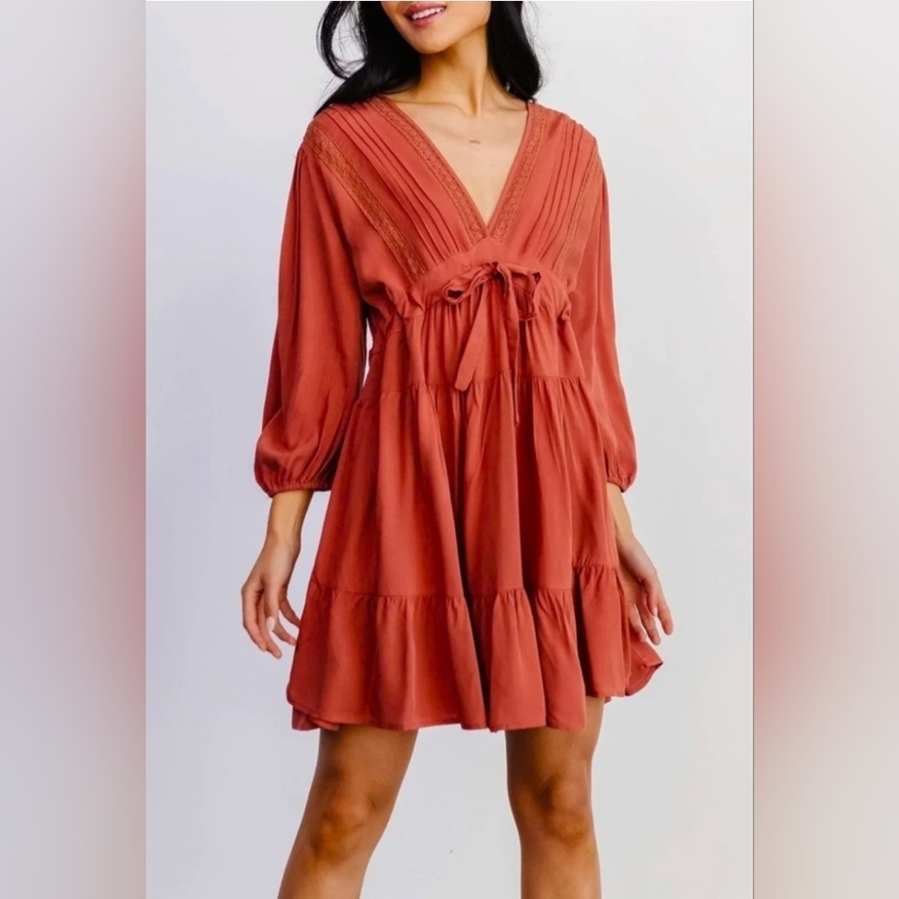 Baltic Born 3/4 Sleeve Tiered Mini Dress, Size XS